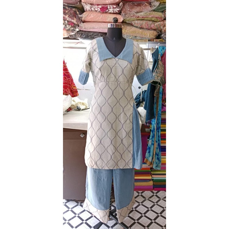 Straight Fit Kurta with Wide Leg Pant Set